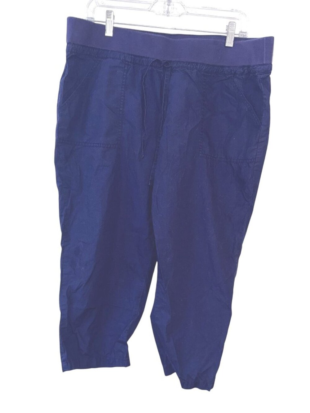 New York & Company Womens Navy Blue Cropped Cotton Drawstring Waist Pants Size L